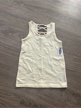 Old Navy Tank Top Girls Size S 6-7 Cream Criss Cross Back Sleeveless NWT